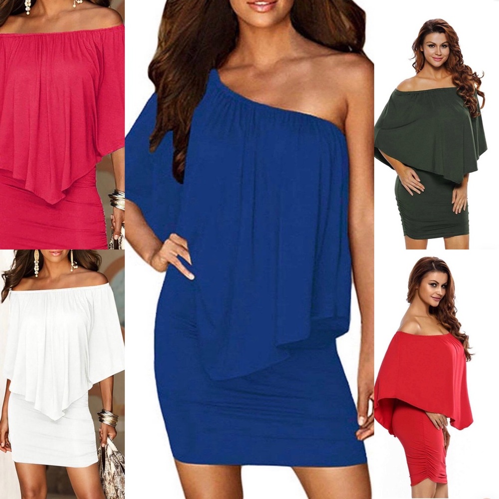 Off Shoulder Ruffles Bodycon Mini Dresses